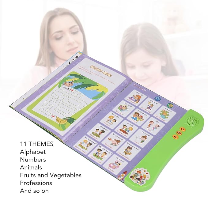 Interactive Sound Book for Portuguese English Bilingual Children, with Alphabet Numbers Animals Fruits Vegetables for Beginners (Green)