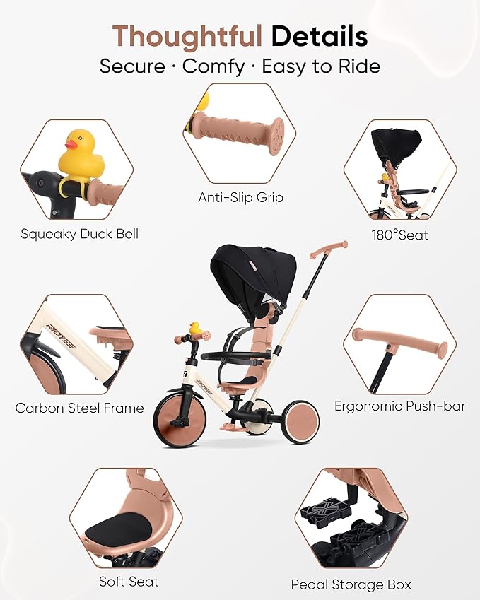 8-in-1 Tricycle for 1.5-5 Years, Tool-Free Switch, Toddler Tricycle with Parent Steering Control Handle for 1.5 to 5 Yrs, Toddler Trike 1.5-3 Years with 5-Point Harness and Large Canopy, White
