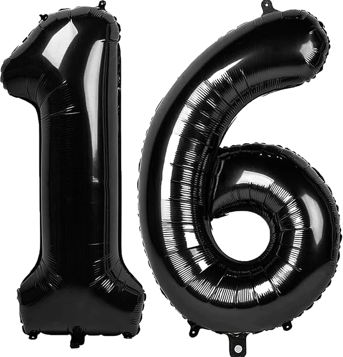 40 Inch Black Number 16 Digital Balloon,Jumbo Mylar Foil Helium Balloon for 16 Balloons for Birthday Party,Wedding Anniversary Party Decorations