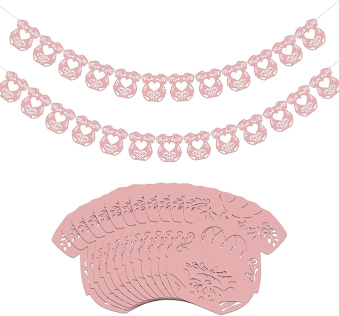 2 Pack Cielito Lindo Papel Picado Baby Shower Banner Decoration, Mexican 24 Pcs Bodysuit Card with Hanging String Fiesta Garland for Gender Baby Shower Party Supplies(Sweet Color)