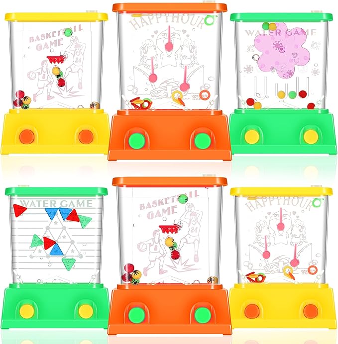 Sumind 6 Pack Mini Water Ring Toss Game for Kids, Retro 80s 90s Handheld Water Toy, Easter Basket Stuffers Bulk, Birthday Party Favors, Classroom Prize Toy(Chic Style)