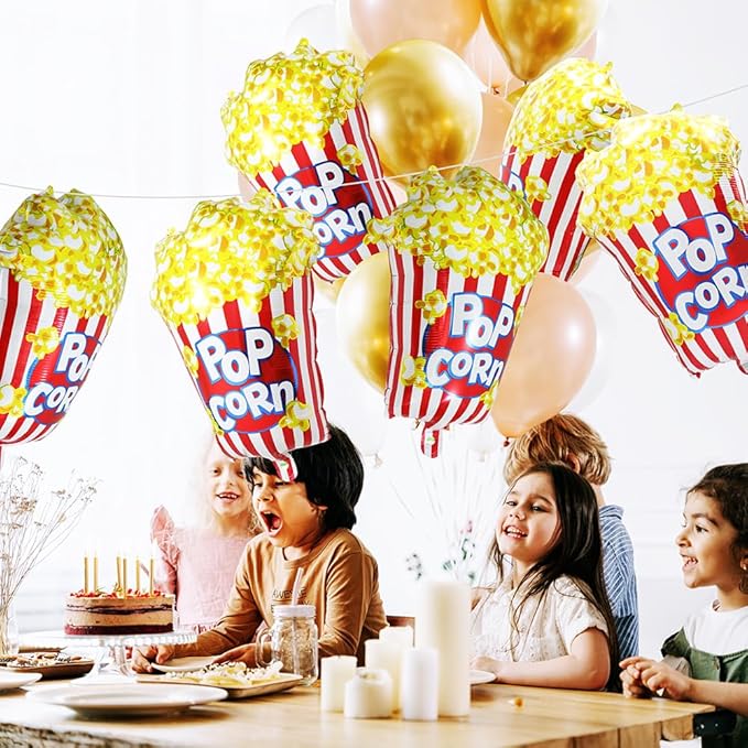 Cute Popcorn Balloon BBQ Cookout Snack Picnic Fast Food Party Decoration, 6 Pack Cartoon Popcorn Balloons For Birthday Baby Shower Bridal Wedding Hawaiian Tropical Movie Night Carnival Circus Supplies