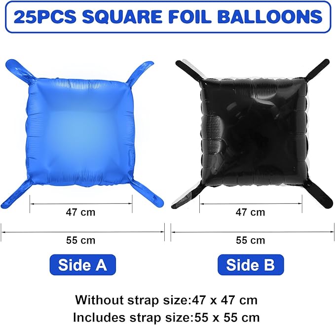 Black Blue Square Foil Balloon Wall,25Pcs Double Sided Foil Balloons Backdrop Helium Polyester Tunnel Arch Garland Kit for Birthday Bridal Anniversary Baby Shower Party Decorations
