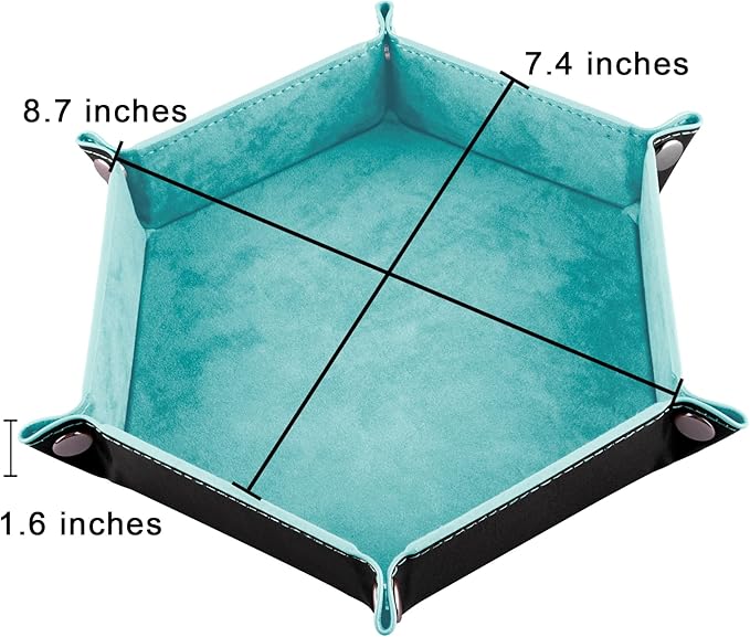 SIQUK 2 Pieces Dice Tray PU Leather Dice Folding Hexagon Tray Dice Holder for Dice Games Like RPG, DND and Other Table Games (Light Blue, Black)