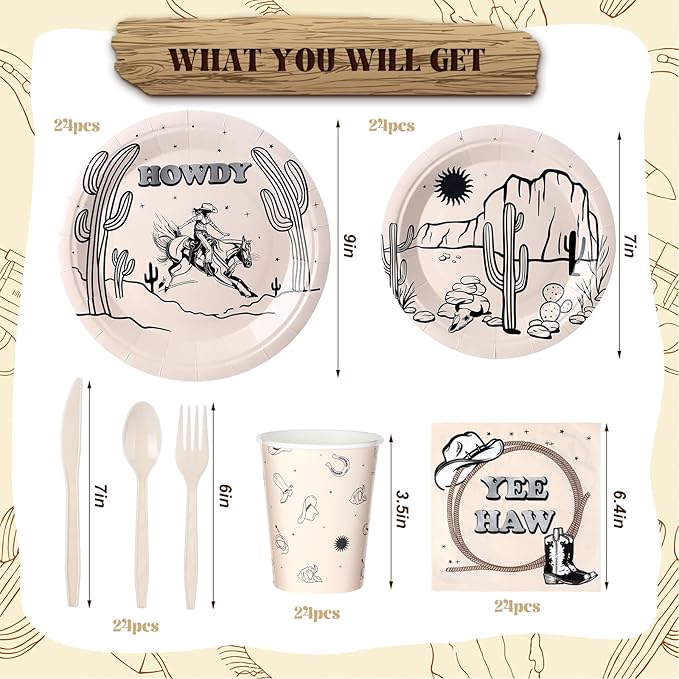 168 Pcs Boho Cowboy Rodeo Birthday Party Supplies Western Party Decorations, Howdy Cowgirl Supplies, Yeehaw Baby Shower Favors, Wild West Tableware(Cowboy,Rodeo)