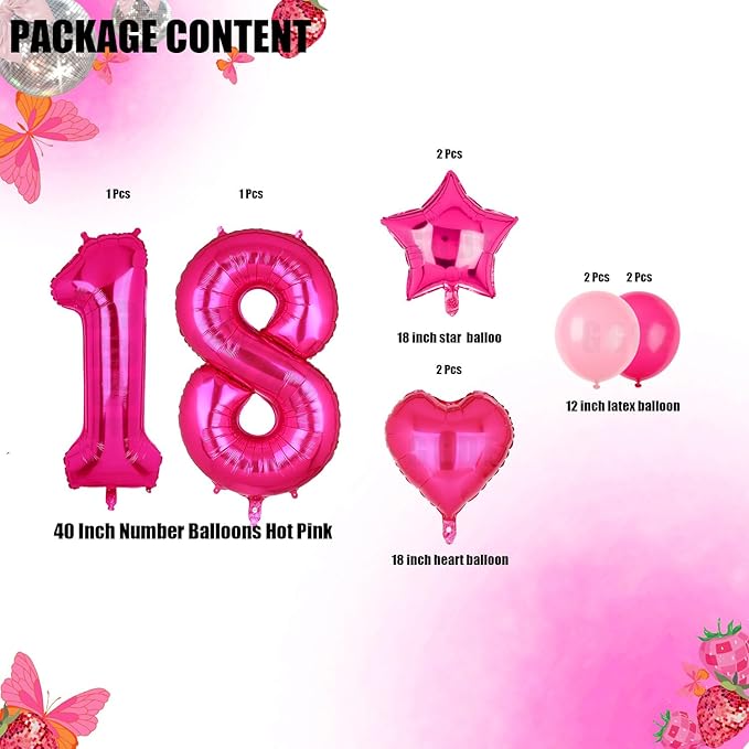 40 Inch Number Balloons Hot Pink 18 Large Number Balloon Anniversary Event Celebration Bachelorette Cowgirl Let's Go Girls Pink Themed 18th Birthday Party Decor Supplies 10 Pcs