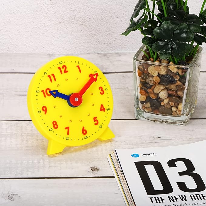 PATIKIL 4 inch Teaching Clock, Learn Clock Learning Tell Time Analog Clock Demonstration Clock 24 Hour 2 Pointers for Classroom Teacher, Yellow