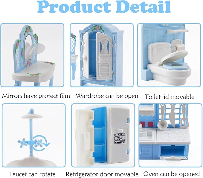 35 Pcs Dollhouse Furniture Accessories Set Mini House Furniture Small Dollhouse Miniature Furniture Play House Accessories 1:12 Tiny Kitchen Bedroom LivingRoom Bathroom Boy Girl Toddler3Y+