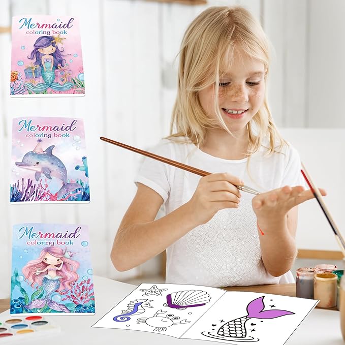 Lyosehy 24PCS Mermaid Mini Coloring Books Purple Mermaid Theme Party Favors Ocean Mermaid Coloring Books Bulk for Kids Mermaid Theme Birthday Party Drawing Book Craft Supplies