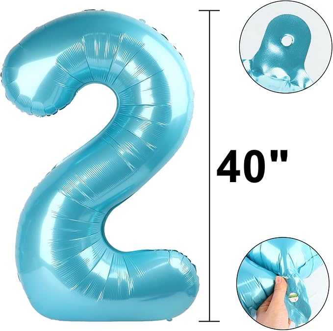 40 Inch Giant Light Blue Number 2nd Birthday Decorations Balloon Numbers 12th 20th 21st Birthday, Baby Shower, Photo Backdrop Props Graduation Party Decor