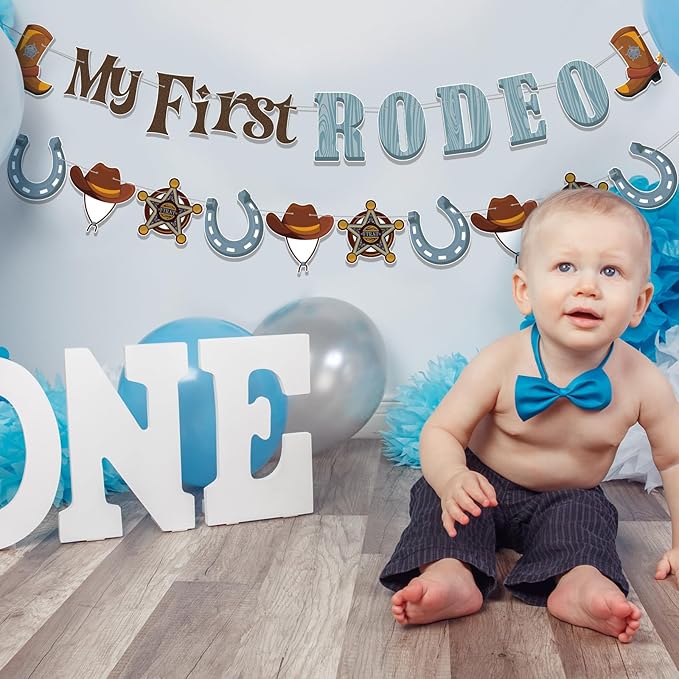 Peryiter 5 Pcs My First Rodeo Decor Banners for Boy Cowboy 1st Birthday Party Decoration My First Rodeo Banner Cowboy Baby Shower Decorations for Boy Birthday Party Supplies