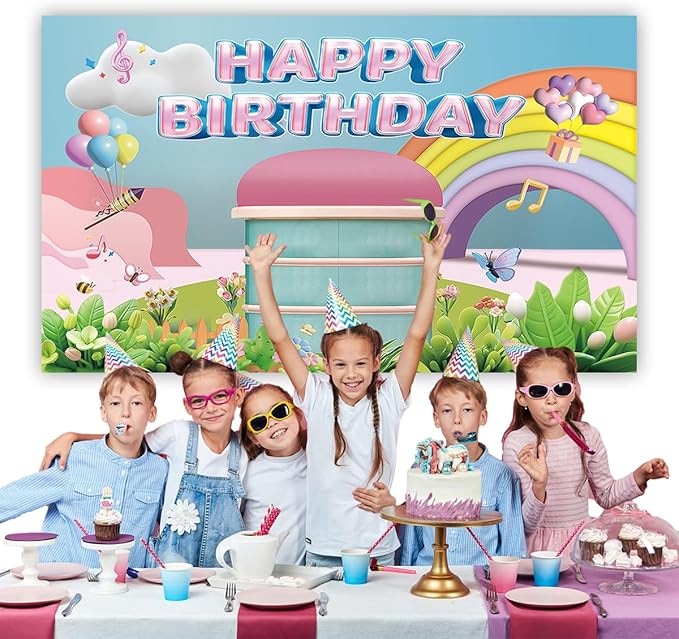 5 * 3FT Rainbow Dollhouse Birthday Party Backdrop Decorations,Rainbow Dollhouse Theme Party Supplies