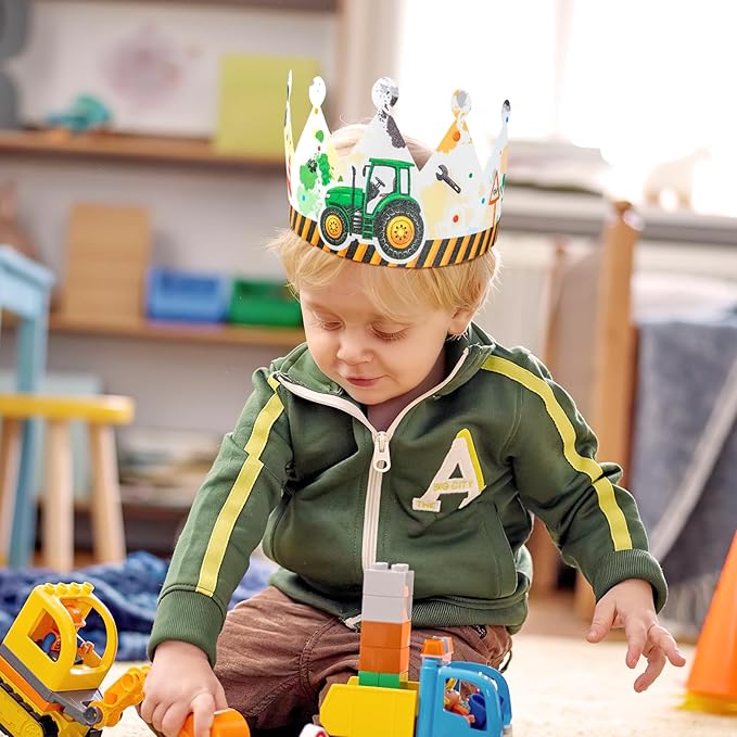 WERNNSAI Construction Party Hats - 12PCS Construction Birthday Party Supplies Crowns with Elastic Band Colorful Paper Party Hats for Truck Theme Family Birthday Party Favor