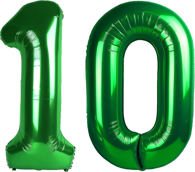 40 Inch Green Number 10 Digital Balloon,Jumbo Mylar Foil Helium Balloon for 10 Balloons for Birthday Party,Wedding Anniversary Party Decorations