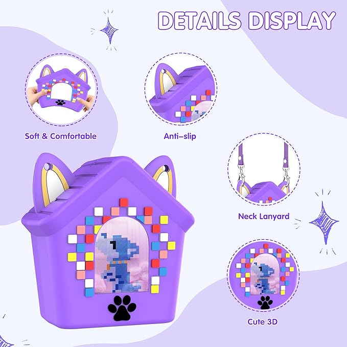 Silicone Case for Bitzee Doghouse Interactive Digital Pet, Shockproof Protective Cover for Doghouse Bitzee Virtual Electronic Pets Accessories with Lanyard (Purple)