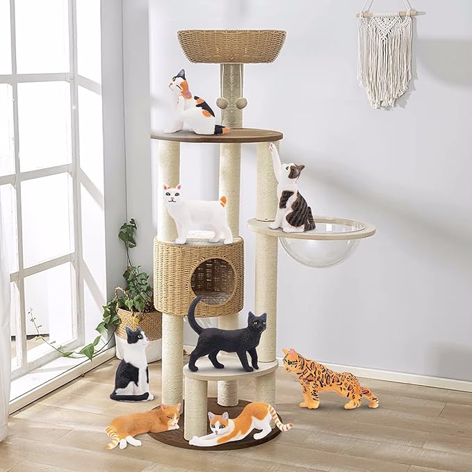 Toymany 8PCS Realistic Cat Figurines, Educational Cat Figures Toy Set, Kitten Cake Topper Easter Egg Birthday Gift for Kids Boys Girls Children