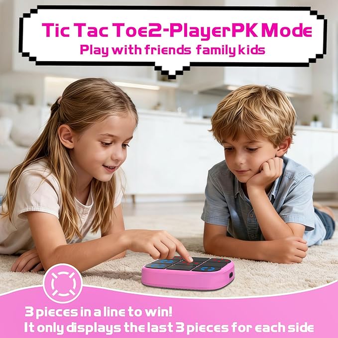 Rechargeable Tic-Tac-Toe Bolt Game, Upgraded 4-in-1 Handheld Puzzle Console, Electronic Educational Memory Game, Portable Travel Car Ride Board Games for Kids Adults (Pink)
