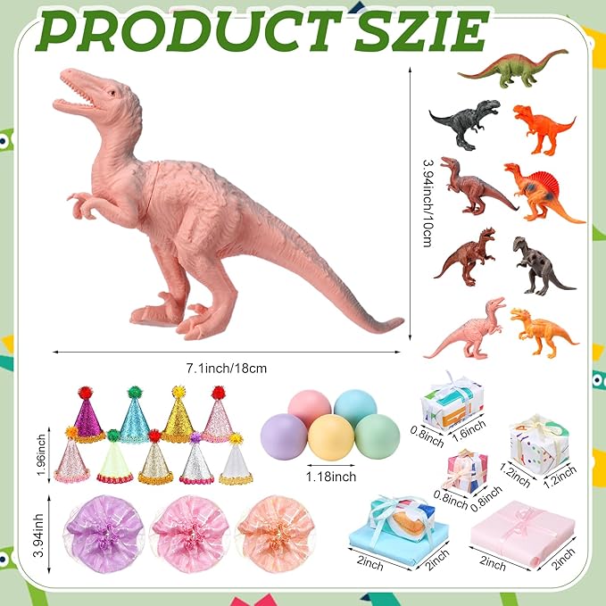 Weysat 41 pcs Dinosaur Figures Cake Topper Animal Birthday Party Decorations with Mini Hat and Skirt, Colorful Balls, Jungle Toppers Decoration with Gift Boxes for Themed Party(Dinosaur)