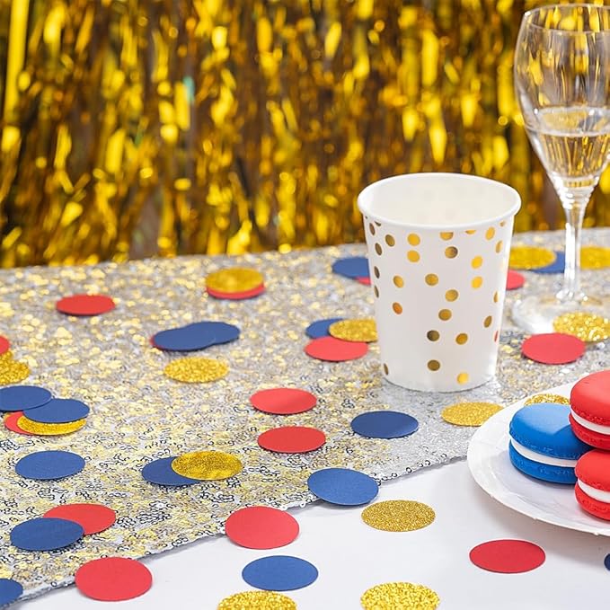 Gold Blue and Red Confetti Table Decoration for 4th July Graduation Birthday Theme Party,1.2 inch in Diameter,200 Counts