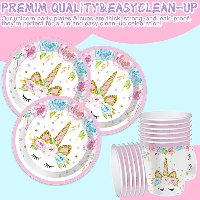 Unicorn Birthday Party Supplies - Best Value Unicorn Birthday Decorations Set with Plates, Cups, Napkins, and Cutlery for Party Themes, Perfect Party Decorations for Girls
