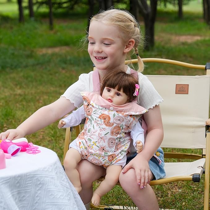GAGAKU Baby Doll Carrier for Little Girls, Doll Accessories for Toddlers 1-3, Kids Toy Baby Dolls Sling Carrier - Rose