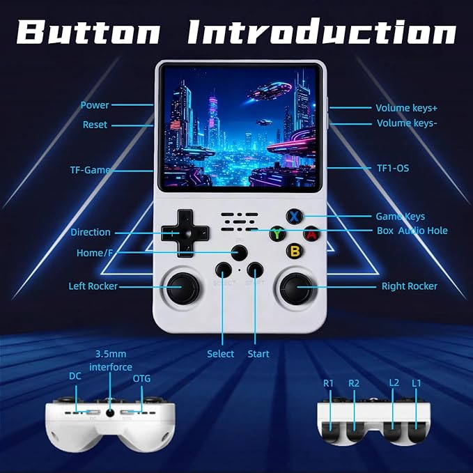 R36S Retro Handheld Game Console,3.5" IPS Screen Retro Gaming Console,Built-in 64G TF Card ,3500mAh Battery,Portable Gaming Player for Life-White