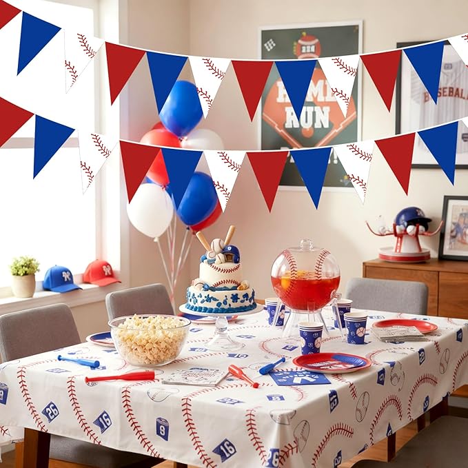 Faccito 5 Pack Baseball Banners Party Decorations Sports Championship Pennants Hanging Decor Themed Triangle Flags Athletics Game Garland for Birthday Party Supplies (Red,Blue,White)