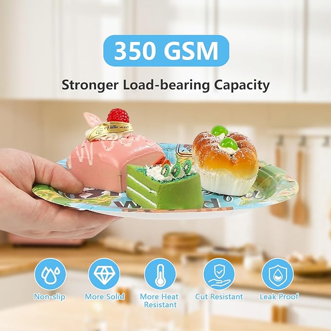 96Pcs Travel Theme 1st Birthday Party Supplies Adventure Awaits Plates and Napkins World Map 1st Birthday Tableware Set for Kids Adventure Time One Year Old Party Supplies，Serves 24