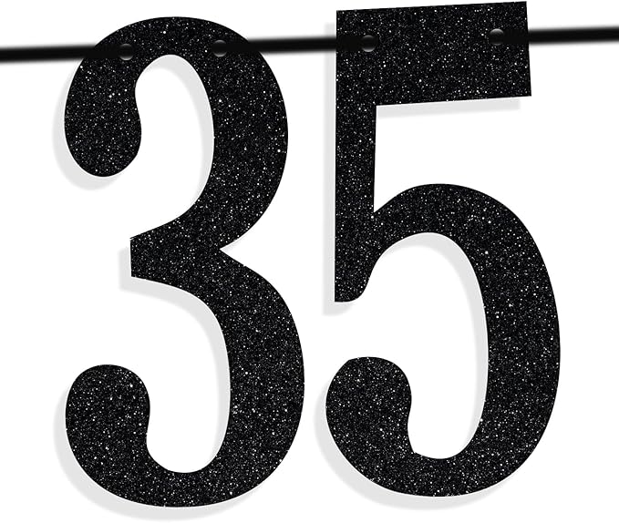 Black Glitter Look at You Turning 35 & Sh*t Banner, Happy 35th Birthday/Level 35 Unlocked/Cheers to 35 Years, Funny 35th Birthday Party Decorations Supplies