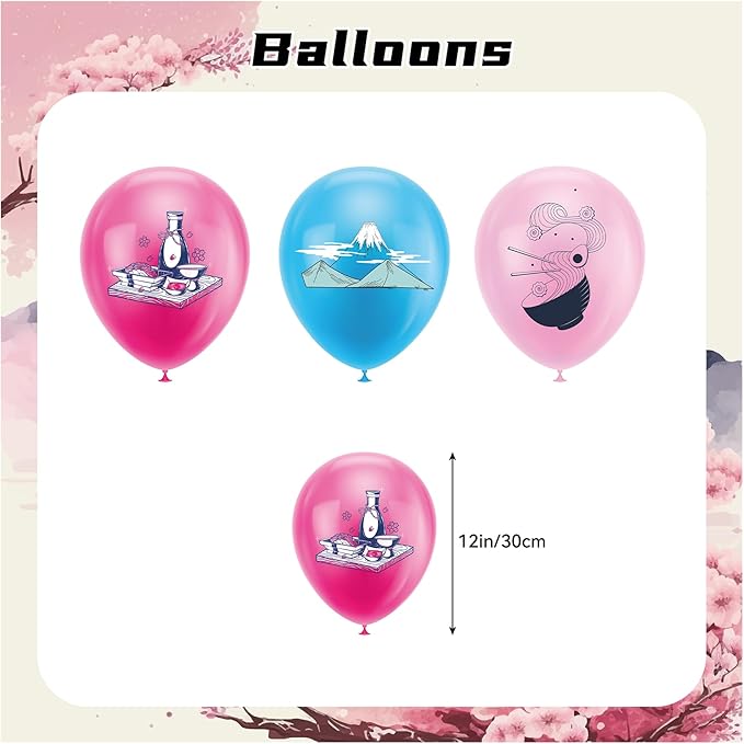 Japanese Party Decorations Japanese Birthday Party Supplies Set, Includes Birthday Banner, Cake Topper, Cupcake Toppers, Latex Balloons