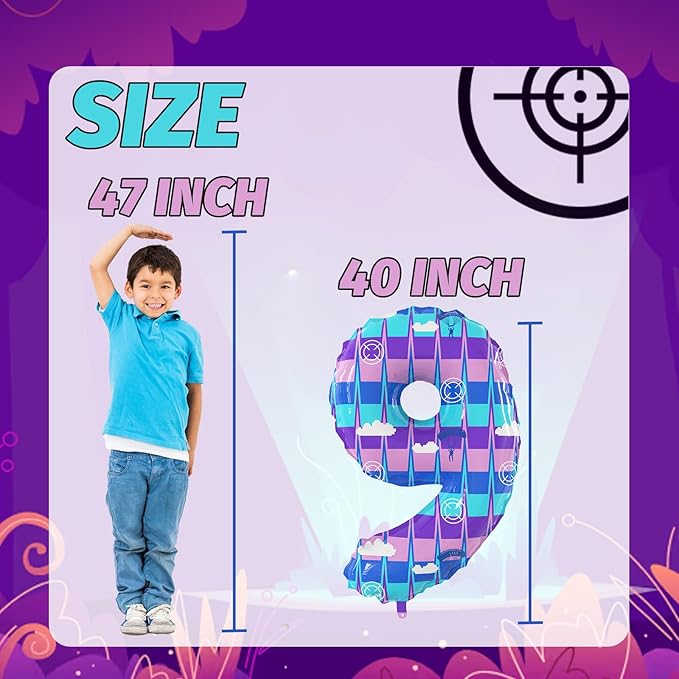 40 Inch Video Game Theme Number 9 Balloons Large Birthday Party Number Balloons Piñata Gaming for Kids Battle Boys Birthday Party Decoration Supplies