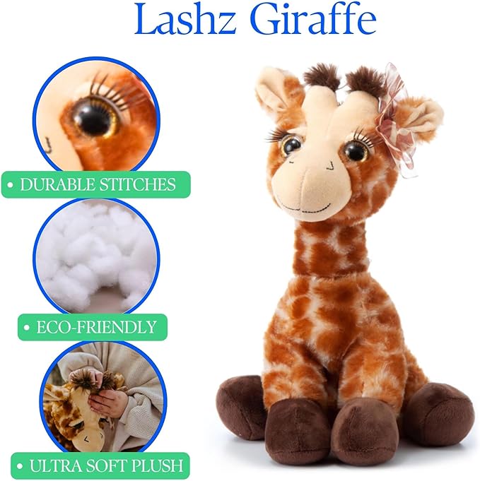 The Petting Zoo, Lash'z Giraffe Stuffed Animal, Gifts for Girls, Plush Toy 12 inches