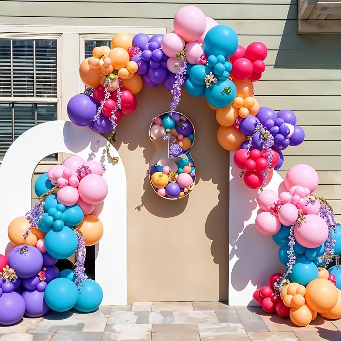 Balloon Arch Kit, Hot Pink Purple Teal Blue Metallic Gold Balloons for Girl Birthday Party Decorations Baby Shower Bridal Wedding Graduation Party Supplies