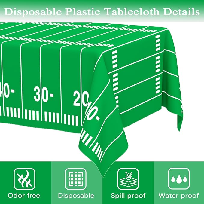 WNINK 4 Pack Football Tablecloths Party Decorations, Plastic Table Cover for Football Themed Birthday Party Football Games Decorations - 54 X 108 Inch