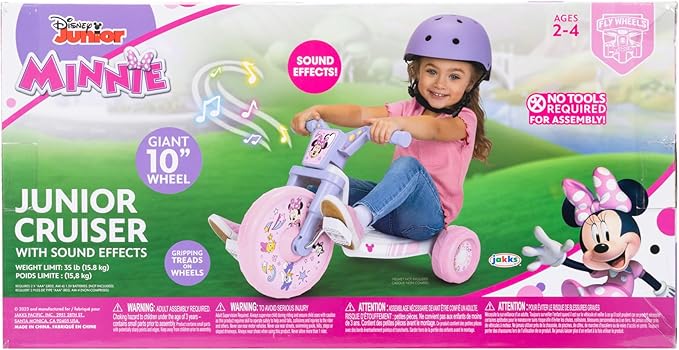 Daniel Tiger's Neighborhood Minnie Ride-On 10" Fly Wheels Junior Cruiser Tricycle with Sounds - Toddler Bike Trike, Ages 2-4
