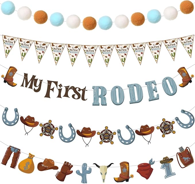 Peryiter 5 Pcs My First Rodeo Decor Banners for Boy Cowboy 1st Birthday Party Decoration My First Rodeo Banner Cowboy Baby Shower Decorations for Boy Birthday Party Supplies