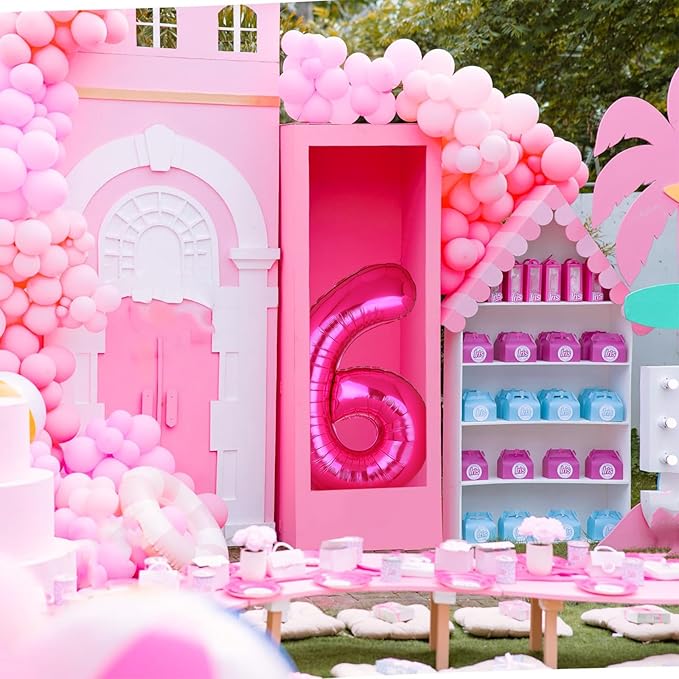 40 Inch Number Balloons Hot Pink 6 Large Number Balloon Anniversary Event Celebration Bachelorette Cowgirl Let's Go Girls Pink Themed 6th Birthday Party Decor Supplies 9 Pcs