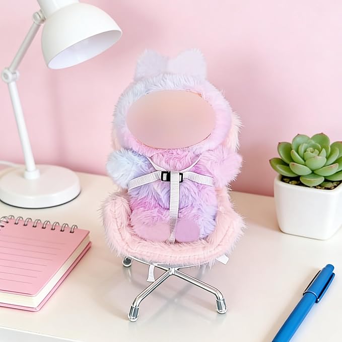 Doll Car Seat for 3–8 inch Figures, Fits Character Plushes, Blind Box Dolls & Vinyl Collectibles, Includes Air Vent Clip & Desktop Stand, Cute Car Ornament for Collectors (Blue Ombre)