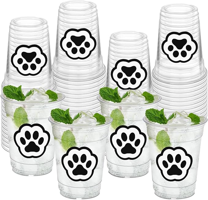 50pcs Paw Print Cups, 12 Oz Dog Paw Plastic Cups for Baby Shower Birthday Party Supplies Birthday Graduation Events