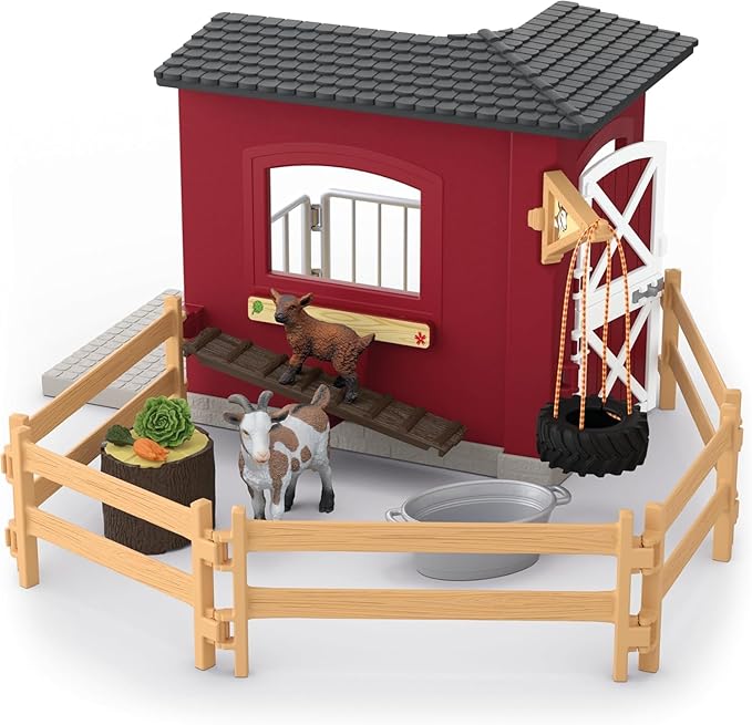 Schleich Farm World – 31PC Goat Stable Playset with 2 Goat Figures and Accessories – Farm Animal Toys for Boys and Girls – Pretend Play Barn Toy for Imaginative Play - Toddlers, Kids Ages 3+ | 42726