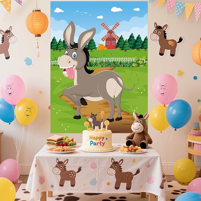 PLULON Pin The Tail on The Donkey Game for Kids with Tail Stickers, Donkey Poster Kids Pin Game Birthday Party Favors Gifts Carnival Home Wall Decorations Classroom Family Activities