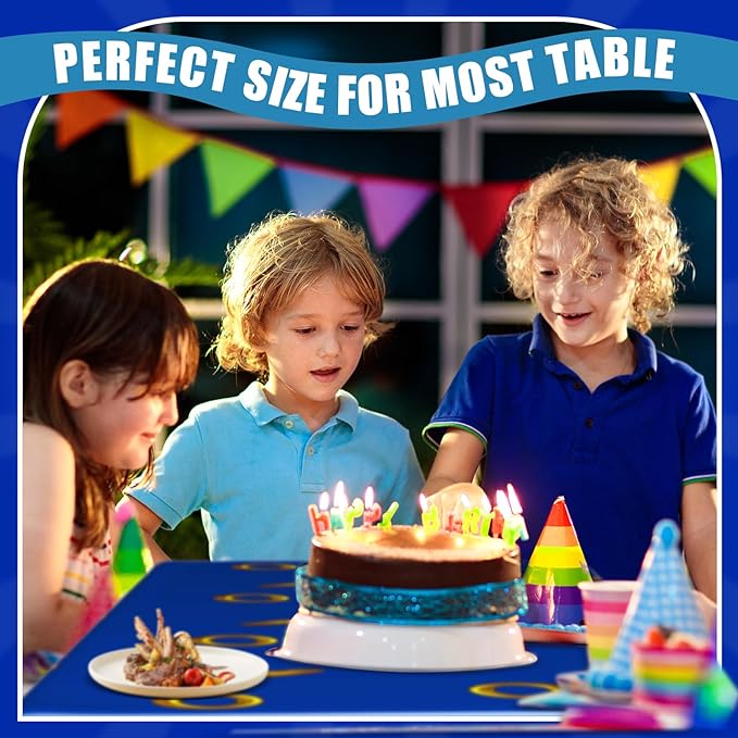 2 Pcs Birthday Party Decorations Plastic Cute Birthday Tablecloth 108 x 54 Inches Disposable Rectangle Tablecover for Boys Girls Kids Baby Shower Party Supplies (Gold Ring)