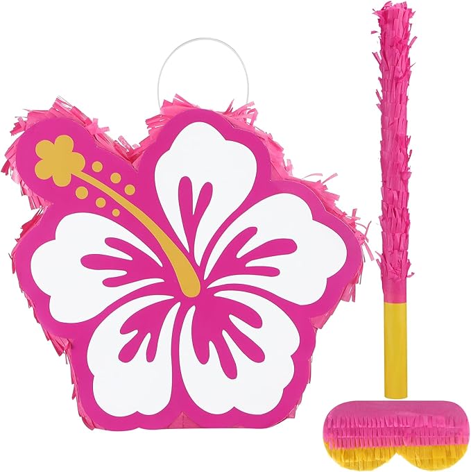 Soulchen Birthday Party Piñata Decorations Includes Eye Mask Stick Blindfold Confetti Birthday Party Camping Theme Favor Supplies(Summer Hibiscus Piñata)