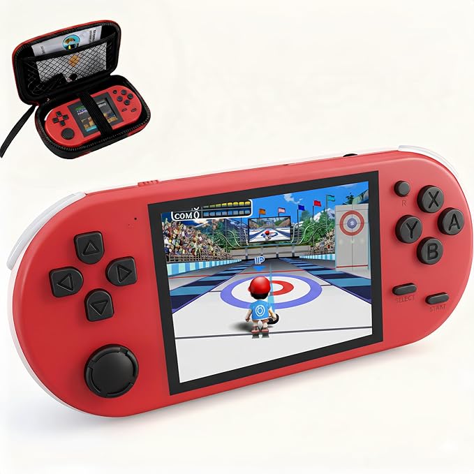 16-Bit Handheld Game Console - 3 Inch HD Screen 300-in-1 Retro Games - Portable Classic Video Game Player for Kids & Adults, Include Protective Carrying Case (Red)