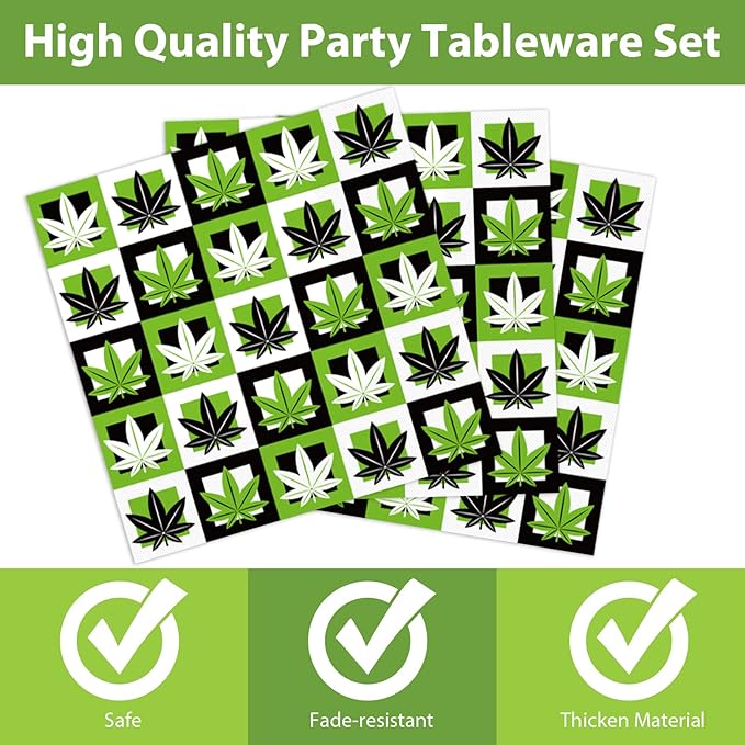 gisgfim 96 Pcs Weed Themed Plates and Napkins Party Supplies Green Pot Leaves Birthday Tableware Set Weed Party Decorations Favors for Adults Birthday for 24 Guests