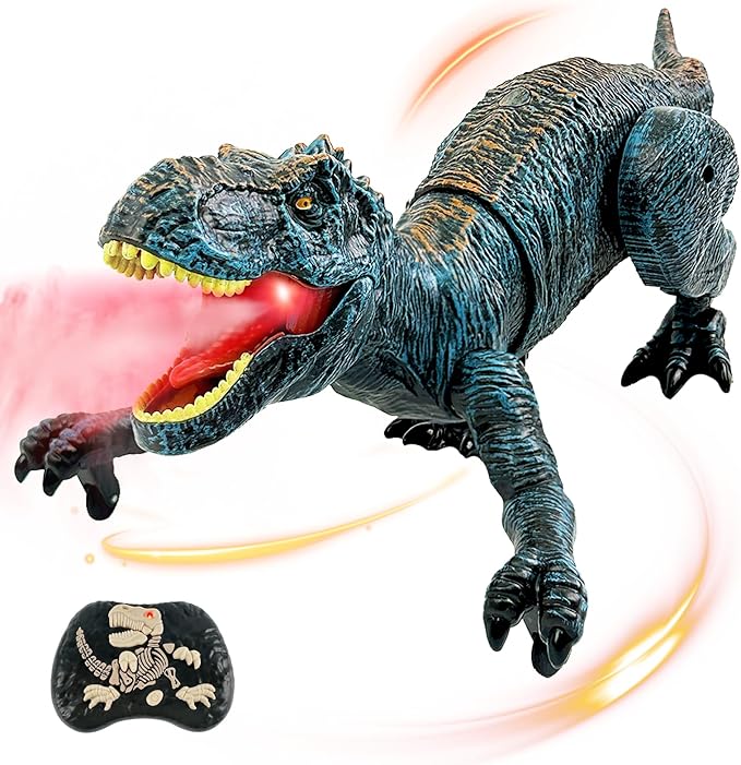 Remote Control Dinosaur for Boys 4-7, Robot Dino Toys for Kids 5-7, rc Dino with Realistic Legs & Spray Stream, Remote Dinosaur Toys for Kids3 4 5 6 9 Year Old boy Birthday Gift (Blue)