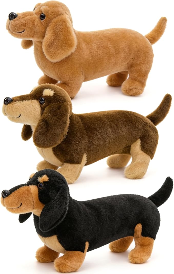 MorisMos 3 Packs Dachshund Stuffed Animals in Bulk,13'' Realistic Weiner Dog Toys for Kid Girl Boy Adult,Lifelike Weiner Dog Puppy Plushies,Bulk Small Stuffed Animal Dachshund Gifts for Birthday Party
