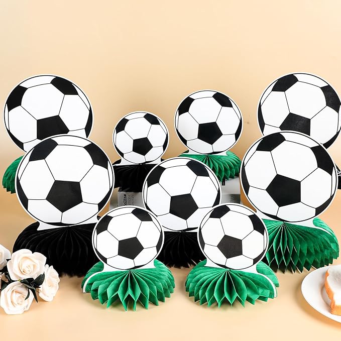 12 Pcs Soccer Party Decorations Soccer Honeycomb Centerpieces Sports Themed Table Decorations Sports Tabletop Honeycomb Ornaments for Boys Birthday Baby Shower Party Supplies Decor