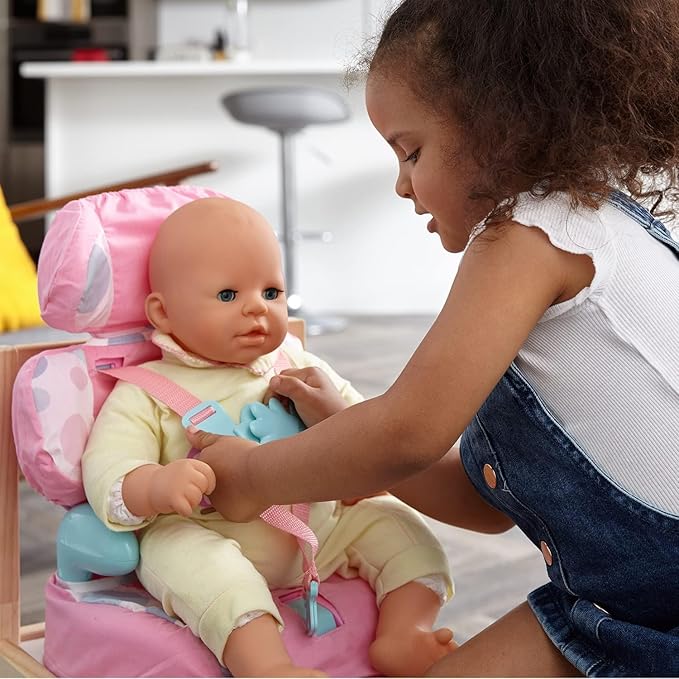 Casdon Baby Huggles Toys - Pink Booster Seat - Car Seat For Dolls with Adjustable Headrest & Buckles - Fits Dolls Sizes Up to 14" - Suitable for Preschool Toys - Playset for Children Aged 3+