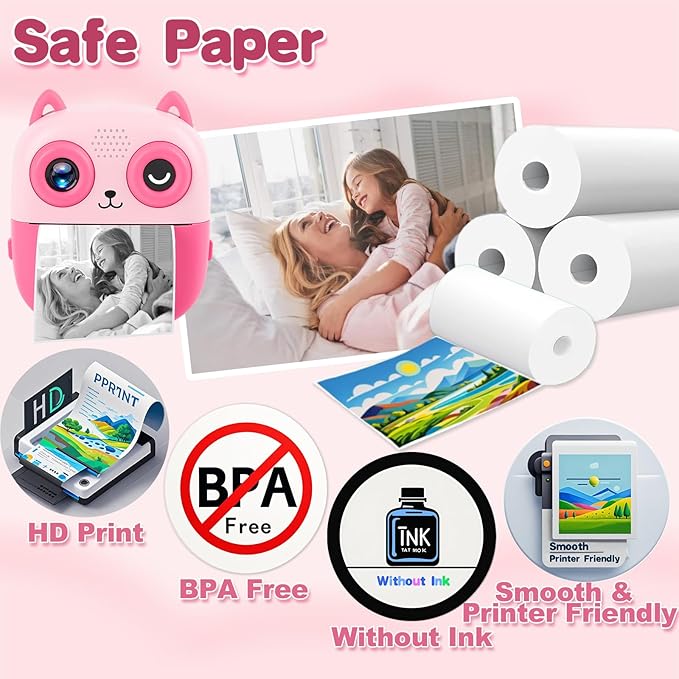 440 Pcs/5 Rolls Premium Kids Camera Paper Roll Refill, 2.2x1.1Inch(57X25mm), CILSER Thermal Paper for Most Kids Instant Camera, HD Printing, Waterproof, Non-sticky(5 Rolls)